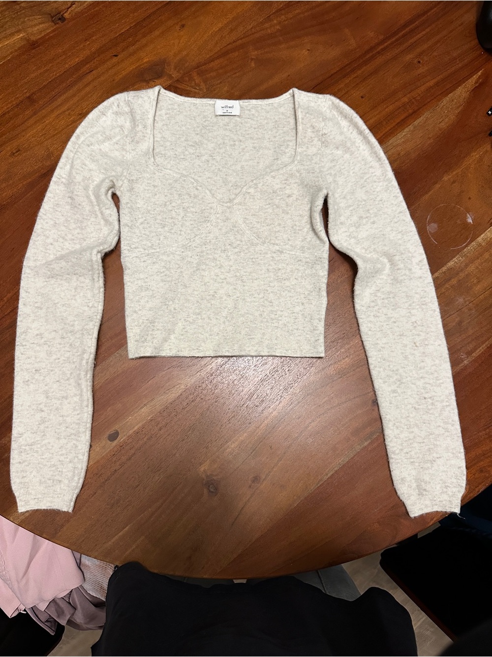 Wilfred Cropped Scoop Neck Long-Sleeve sweater Top in Oatmeal